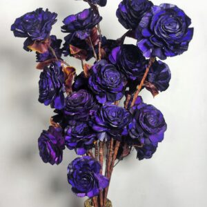 Hand-Dyed Purple Sola Wood Rose Stems – Handmade Long-Stem Wooden Roses for Vase Décor, Wedding Arrangements & Luxury Home Decoration