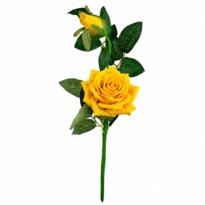 Artificial Blue Rose Flower Stems – Decorative Faux Roses with Leaves for Home Decor, Vase Arrangement & Craft Decoration (Yellow)