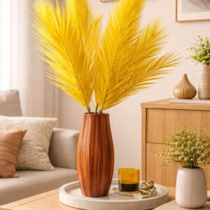 Artificial Pampas Grass Large Tall Fluffy Faux Bulrush Reed Grass for Home, Office, Living Room, Wedding, Party Decorations, Without Vase Pot. (Pack of 1) (Available in 7 Colours) (Yellow)