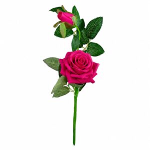 Artificial Rose Stick Flower Stems – Decorative Faux Roses with Leaves for Home Decor, Vase Arrangement & Craft Decoration (Magenta)