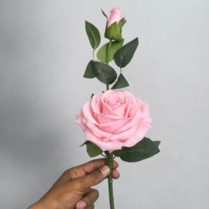 Artificial Rose Stick Flower Stems – Decorative Faux Roses with Leaves for Home Decor, Vase Arrangement & Craft Decoration (Light Pink)