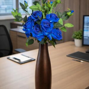 Artificial Rose Stick Flower Stems – Decorative Faux Roses with Leaves for Home Decor, Vase Arrangement & Craft Decoration (Blue)