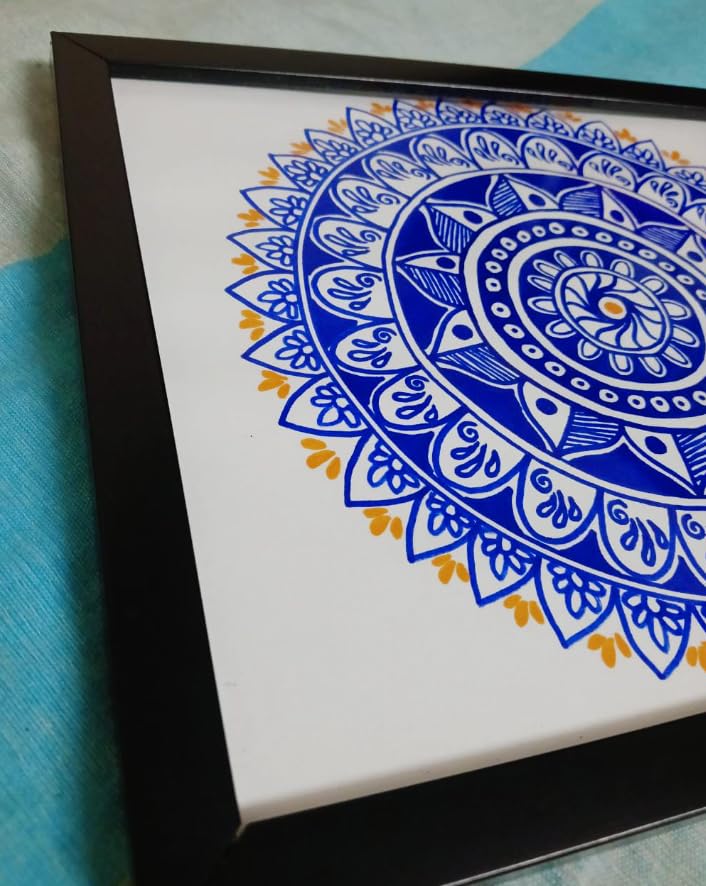 Framed Blue Mandala Wall Art – Minimalist Geometric Print for Modern Home Decor, Aesthetic Wall Hanging for Living Room & Office - Image 5