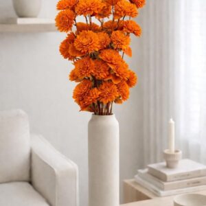 Handcrafted Sola Wood Artificial Flower Zinia Bouquet – Natural Decorative Flowers for Home Decor, Wedding & Vase Decoration (Available in Multicolour Variations) (Orange)