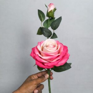 Artificial Rose Stick Flower Stems – Decorative Faux Roses with Leaves for Home Decor, Vase Arrangement & Craft Decoration (Dark Pink)