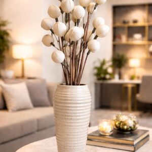 Natural Corn Husk Dry Flower Bunch (5 Sticks, 3 Flowers per Stick) Decorative Dried Flower Stems for Vase Filling | Home, Office & Hotel Decor | Without Pot (5, White)