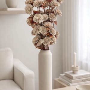 Handcrafted Sola Wood Artificial Flower Zinia Bouquet – Natural Decorative Flowers for Home Decor, Wedding & Vase Decoration (Available in Multicolour Variations) (Natural)