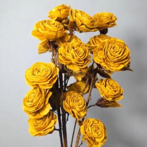 Handmade Sola Wood Rose Flower Bunch for Home Decor Natural Sola Wood Artificial Rose Flowers for Vase Decoration (Yellow)