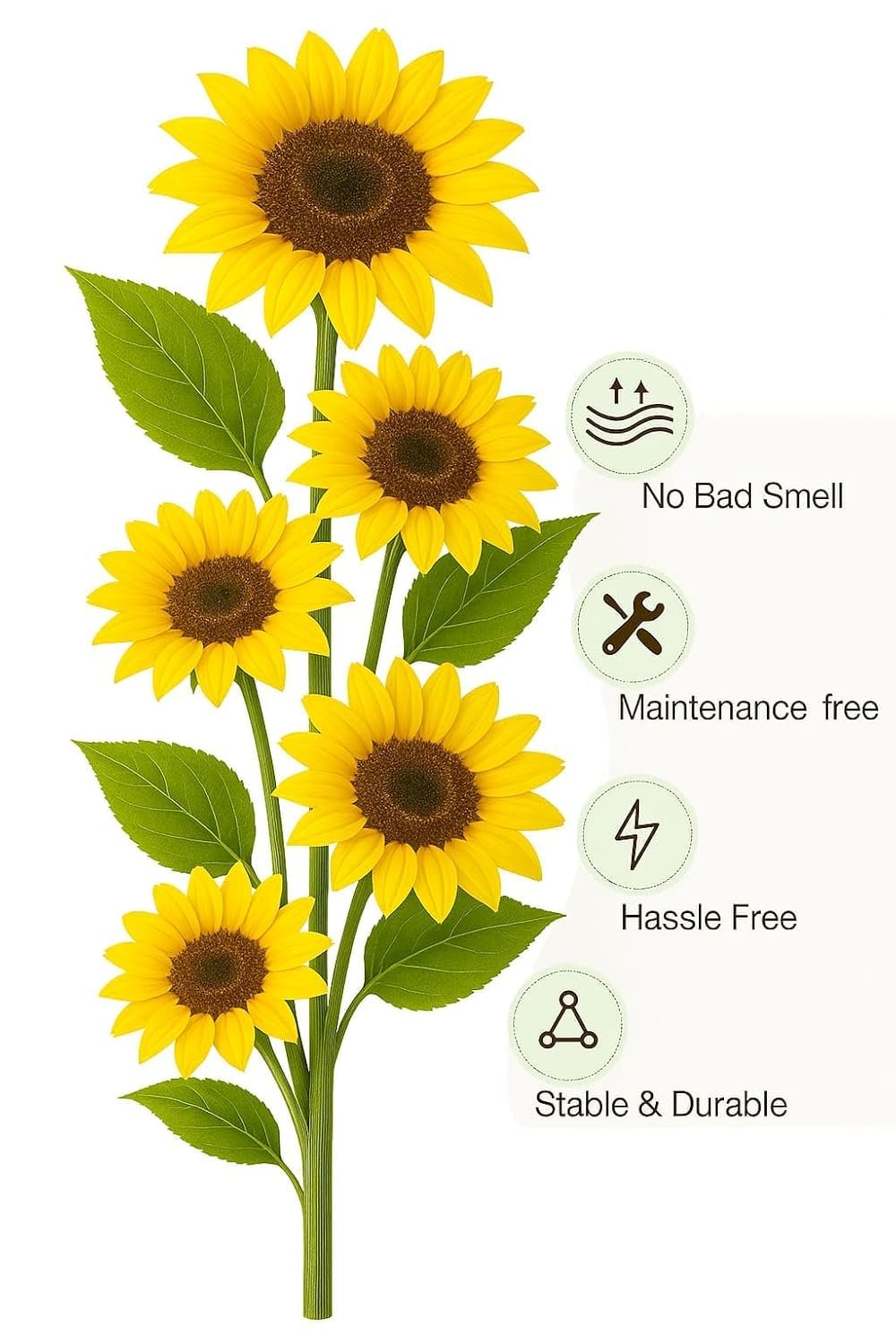 Kailash Handicrafts Artificial Sunflower with 5 Bloom on Stand | Realistic Yellow Faux Sunflower Plant for Home Décor, Office, Tabletop & Gifting (1 Pc) - Image 3
