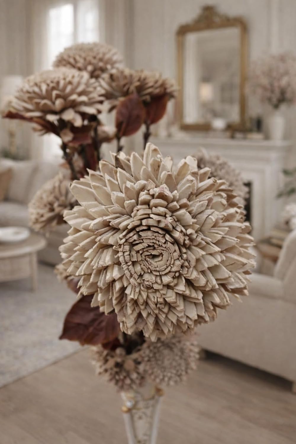 Handcrafted Sola Wood Artificial Flower Zinia Bouquet – Natural Decorative Flowers for Home Decor, Wedding & Vase Decoration (Available in Multicolour Variations) (Natural) - Image 6