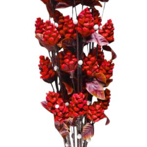 Kailash Handicrafts Wood Sola Pine Dry Flower Stick Bunch - 60cm Red Artificial Flowers for Vase Long Stem, Diwali, Home Decor - 5 Pcs Artificial Flowers for Decoration, Dry Flower Stick for Vase