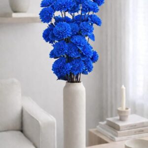 Handcrafted Sola Wood Artificial Flower Zinia Bouquet – Natural Decorative Flowers for Home Decor, Wedding & Vase Decoration (Available in Multicolour Variations) (Blue)