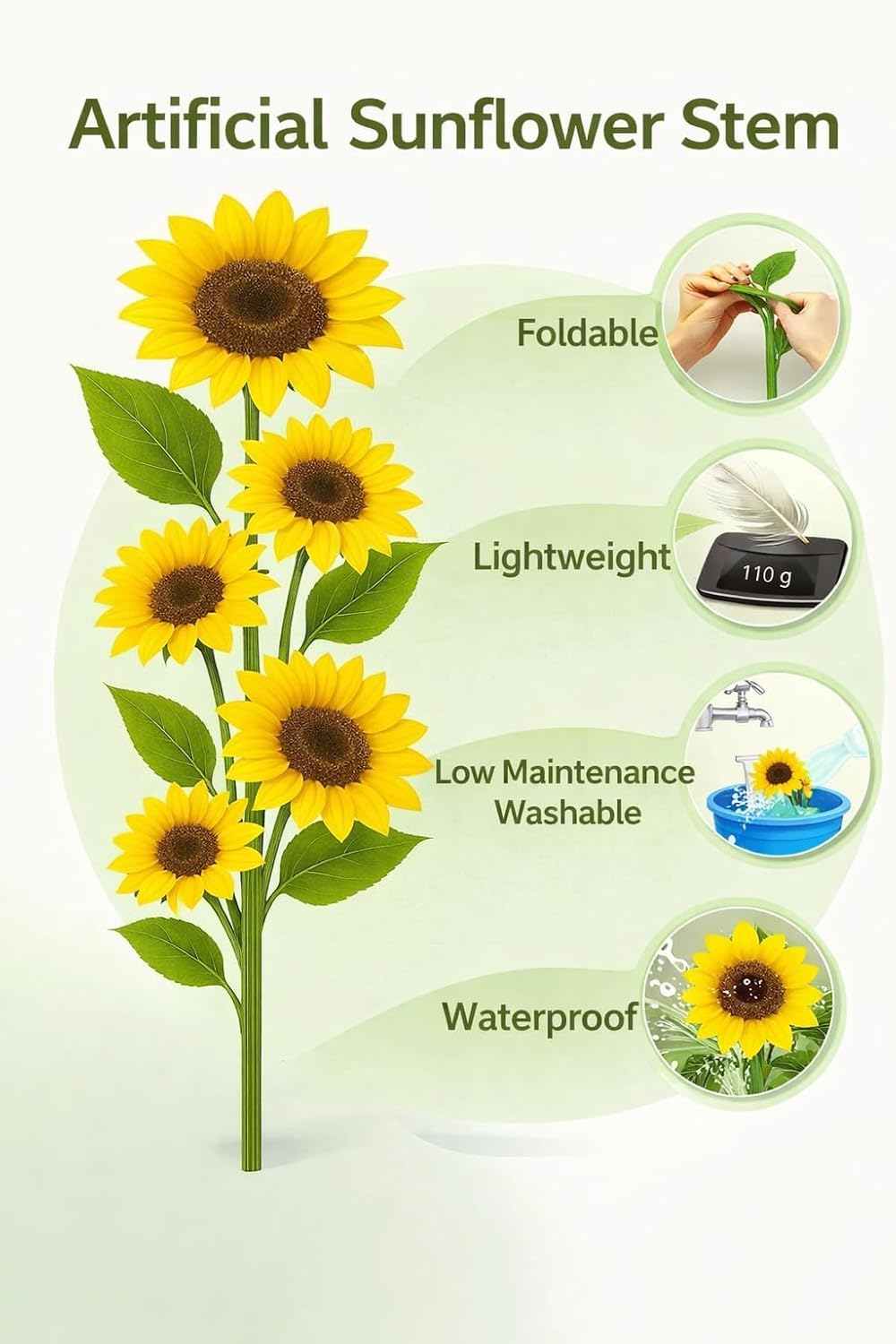 Kailash Handicrafts Artificial Sunflower with 5 Bloom on Stand | Realistic Yellow Faux Sunflower Plant for Home Décor, Office, Tabletop & Gifting (1 Pc) - Image 5