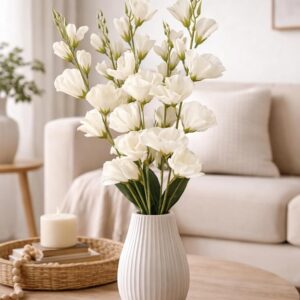 Artificial Red Gladiolus Flower Sticks for Home Décor (Set of 5 Stems, Without Vase) (White)