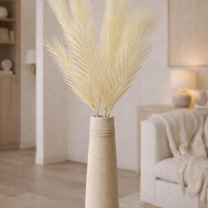 Artificial Pampas Grass Large Tall Fluffy Faux Bulrush Reed Grass for Home, Office, Living Room, Wedding, Party Decorations, Without Vase Pot. (Pack of 1) (Available in 7 Colours) (Off White)