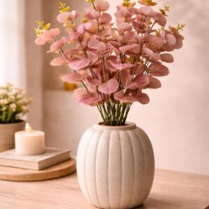 Premium Pink Eucalyptus Artificial Stems – Elegant Faux Floral Decor for Modern Interiors (Peach)
