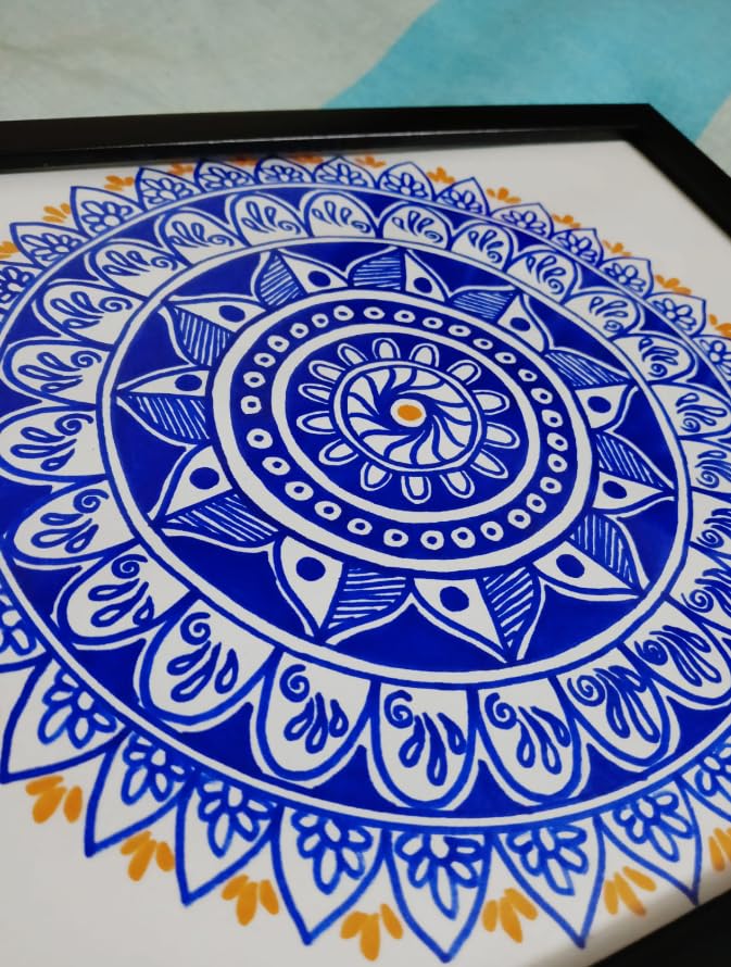 Framed Blue Mandala Wall Art – Minimalist Geometric Print for Modern Home Decor, Aesthetic Wall Hanging for Living Room & Office - Image 4