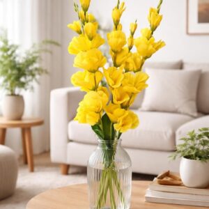 Artificial Red Gladiolus Flower Sticks for Home Décor (1 Bunch, Without Vase) (Yellow)