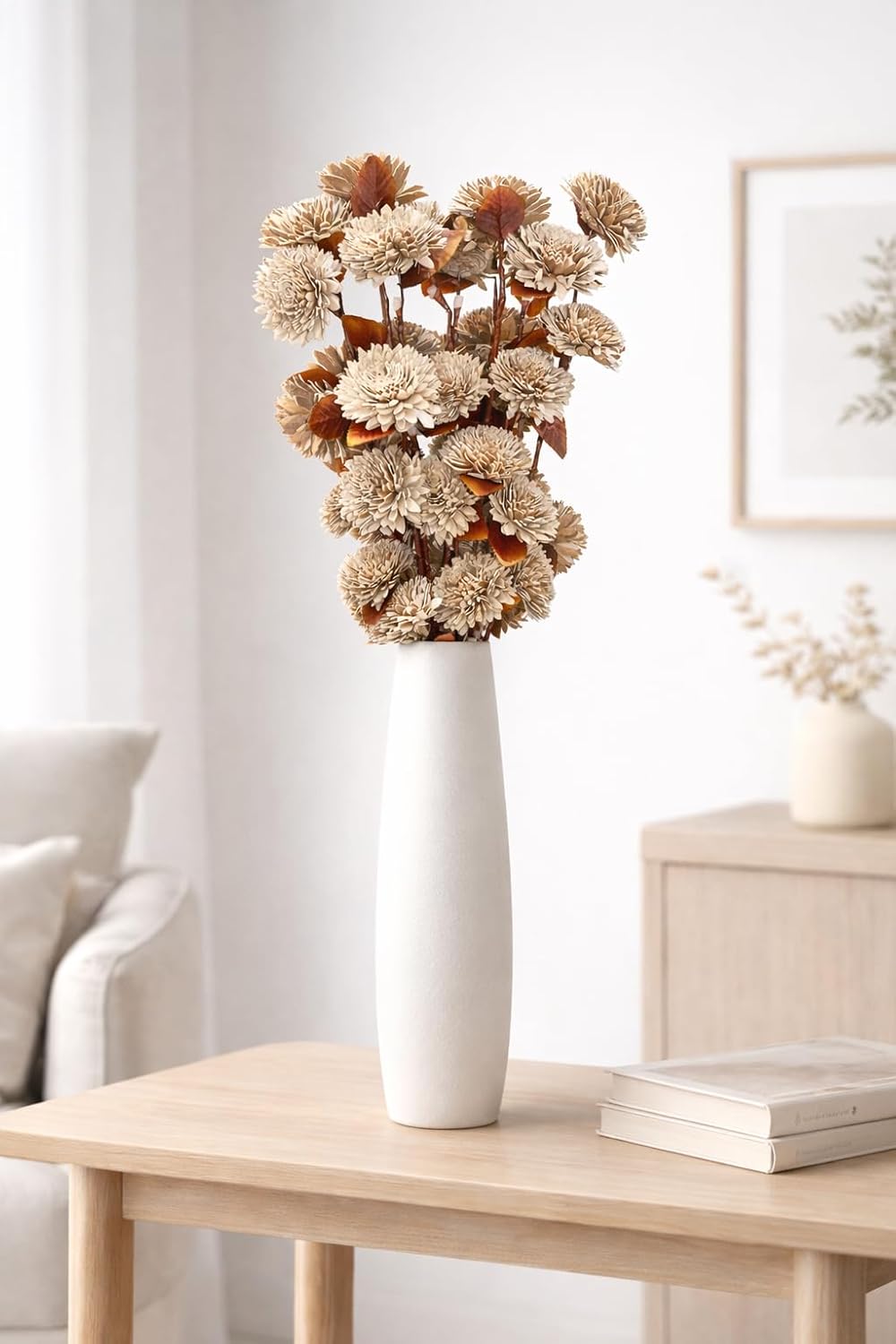 Handcrafted Sola Wood Artificial Flower Zinia Bouquet – Natural Decorative Flowers for Home Decor, Wedding & Vase Decoration (Available in Multicolour Variations) (Natural) - Image 4