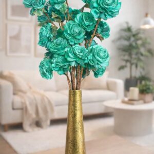 Handmade Sola Wood Rose Flower Bunch for Home Decor Natural Sola Wood Artificial Rose Flowers for Vase Decoration (Aqua Green)