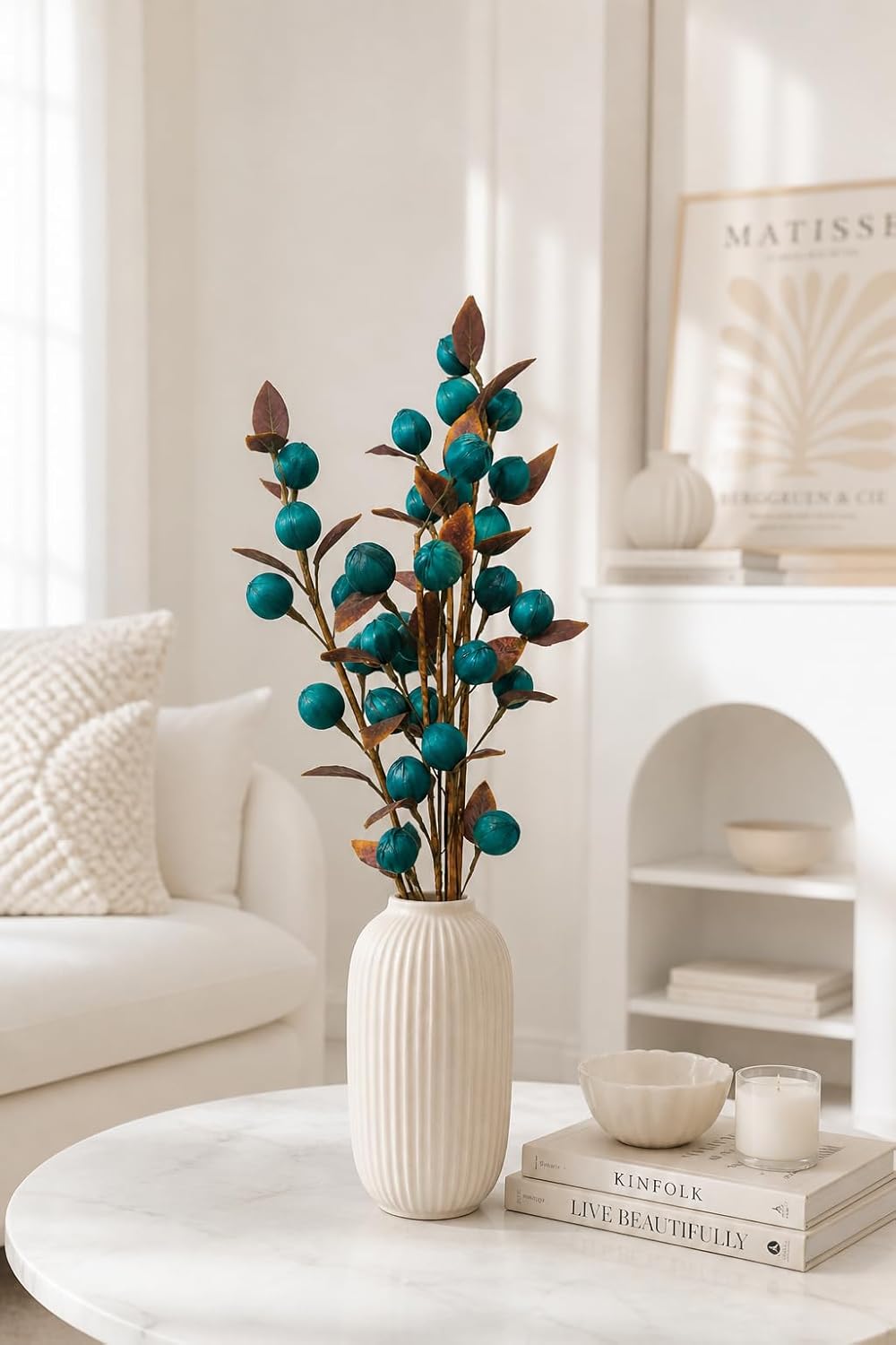 Natural Corn Husk Dry Flower Bunch (5 Sticks, 3 Flowers per Stick) Decorative Dried Flower Stems for Vase Filling | Home, Office & Hotel Decor | Without Pot (5, Turkish Blue) - Image 3