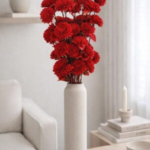 Handcrafted Sola Wood Artificial Flower Zinia Bouquet – Natural Decorative Flowers for Home Decor, Wedding & Vase Decoration (Available in Multicolour Variations) (Red)
