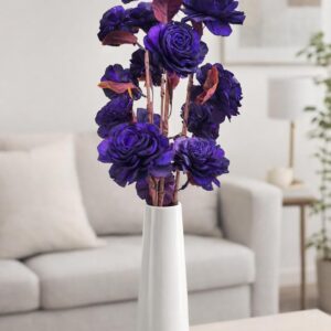 Handmade Sola Wood Rose Flower Bunch for Home Decor Natural Sola Wood Artificial Rose Flowers for Vase Decoration (Voilet)