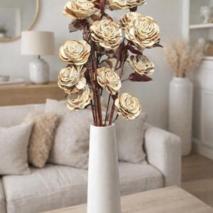 Handmade Sola Wood Rose Flower Bunch for Home Decor Natural Sola Wood Artificial Rose Flowers for Vase Decoration (Natural)