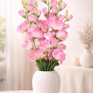 Artificial Red Gladiolus Flower Sticks for Home Décor (Set of 5 Stems, Without Vase) (Pink)