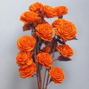 Handmade Sola Wood Rose Flower Bunch for Home Decor Natural Sola Wood Artificial Rose Flowers for Vase Decoration (Orange)