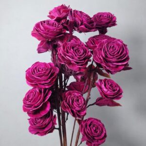 Handmade Sola Wood Rose Flower Bunch for Home Decor Natural Sola Wood Artificial Rose Flowers for Vase Decoration (Magenta)
