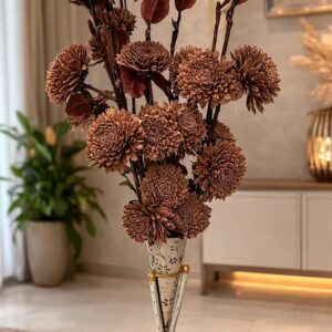 Handcrafted Sola Wood Artificial Flower Zinia Bouquet – Natural Decorative Flowers for Home Decor, Wedding & Vase Decoration (Available in Multicolour Variations) (Brown)