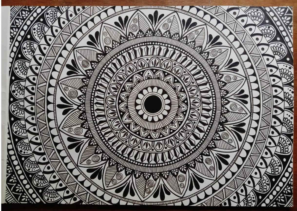 Large Hand-Drawn Mandala Wall Art Canvas – Black & White Intricate Boho Geometric Design Poster for Living Room, Bedroom, Meditation & Home Décor - Image 3