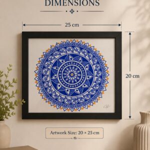 Framed Blue Mandala Wall Art – Minimalist Geometric Print for Modern Home Decor, Aesthetic Wall Hanging for Living Room & Office