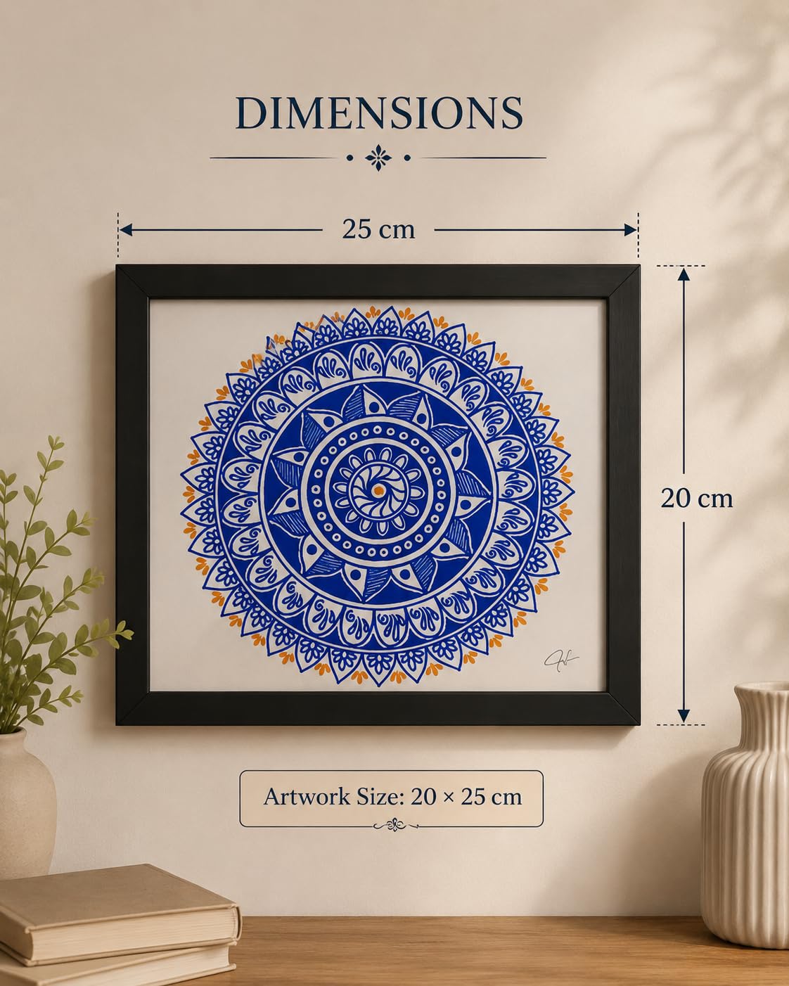 Framed Blue Mandala Wall Art – Minimalist Geometric Print for Modern Home Decor, Aesthetic Wall Hanging for Living Room & Office