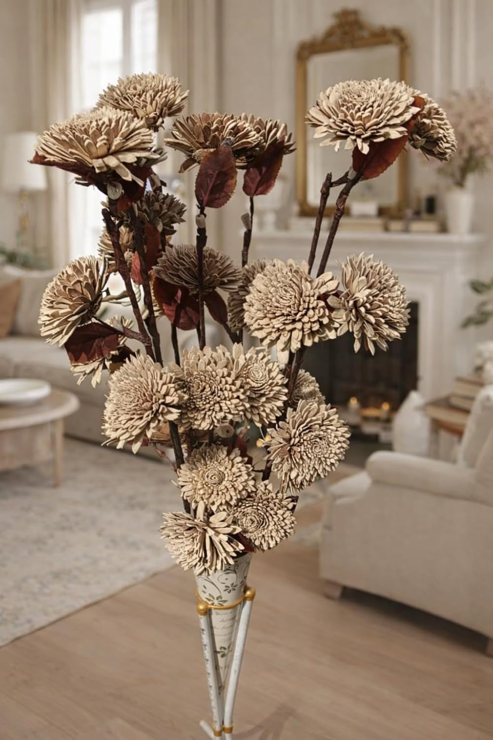 Handcrafted Sola Wood Artificial Flower Zinia Bouquet – Natural Decorative Flowers for Home Decor, Wedding & Vase Decoration (Available in Multicolour Variations) (Natural) - Image 5