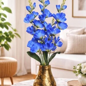 Artificial Red Gladiolus Flower Sticks for Home Décor (Set of 5 Stems, Without Vase) (Blue)