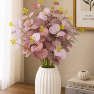 Premium Pink Eucalyptus Artificial Stems – Elegant Faux Floral Decor for Modern Interiors (Light Purple)