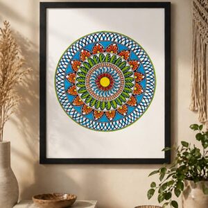 Colorful Mandala Wall Decor A3 Horizontal Frame – Boho Geometric Art Print, Vibrant Wall Hanging for Living Room, Bedroom & Office