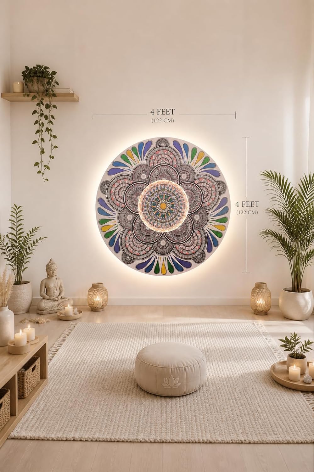 Luxury Handmade Mandala Wall Art with LED Backlight – Premium Wooden Circular Wall Decor | Aesthetic Home Decoration | Boho Spiritual Mandala Art for Living Room - Image 8