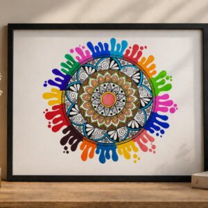 Colourful Mandala Art Print, Floral Pattern, Multicolour, Hand-Drawn Style, Wall Decor