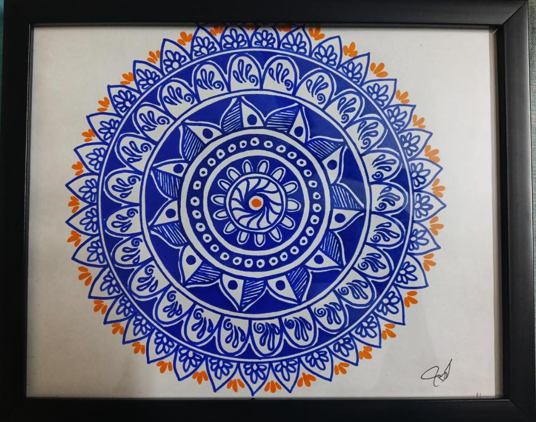 Framed Blue Mandala Wall Art – Minimalist Geometric Print for Modern Home Decor, Aesthetic Wall Hanging for Living Room & Office - Image 6
