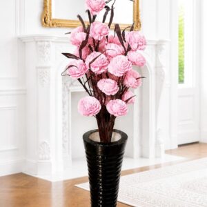 Handmade Wooden Flower Sticks – Premium Decorative Artificial Flowers (Without Vase) (10, Pink)