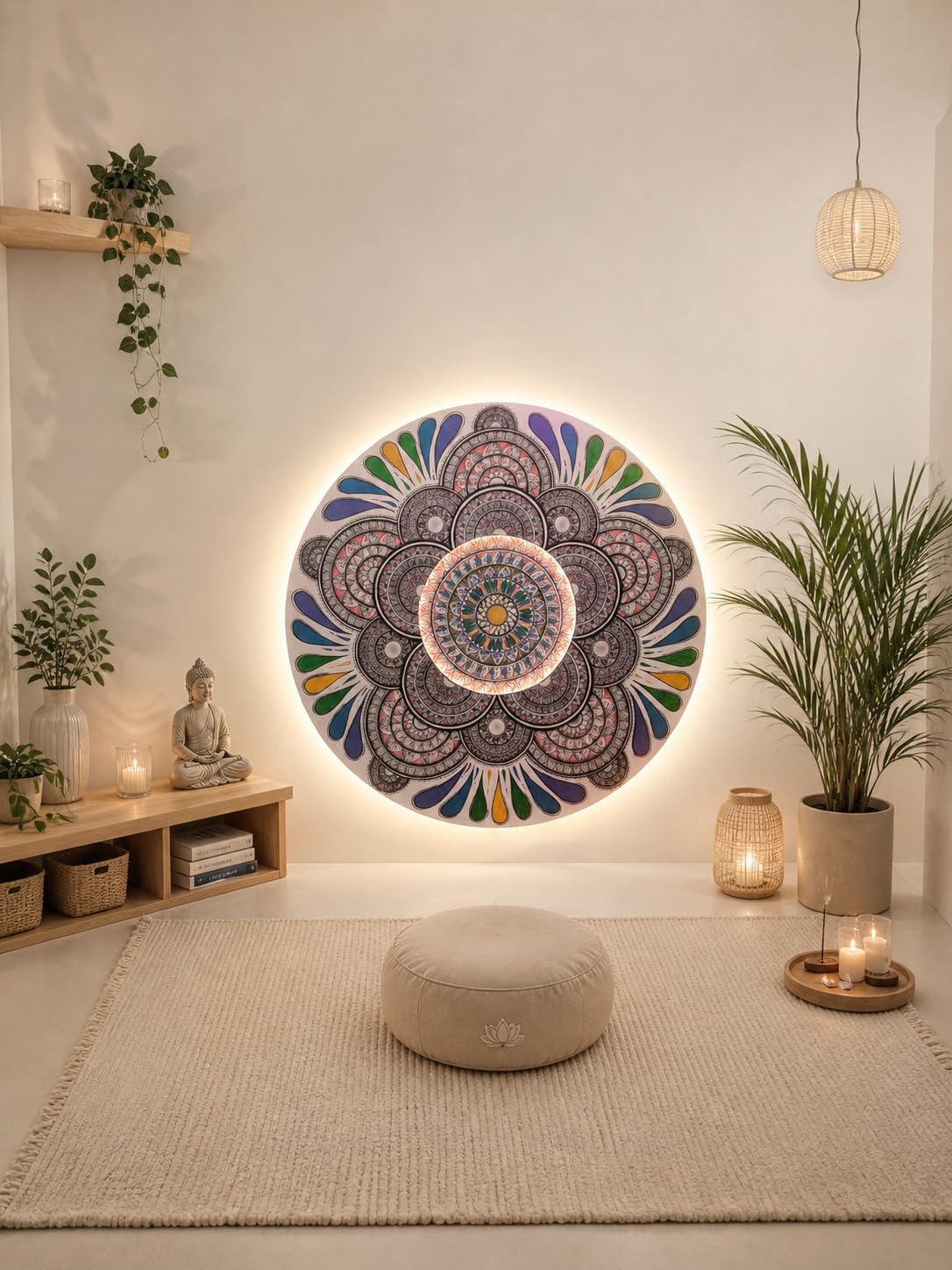 Luxury Handmade Mandala Wall Art with LED Backlight – Premium Wooden Circular Wall Decor | Aesthetic Home Decoration | Boho Spiritual Mandala Art for Living Room - Image 4