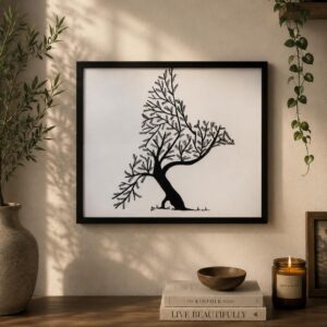 Handmade Black Tree Silhouette Wall Art | Framed Monochrome Nature Painting | Modern Living Room, Bedroom & Office Decor