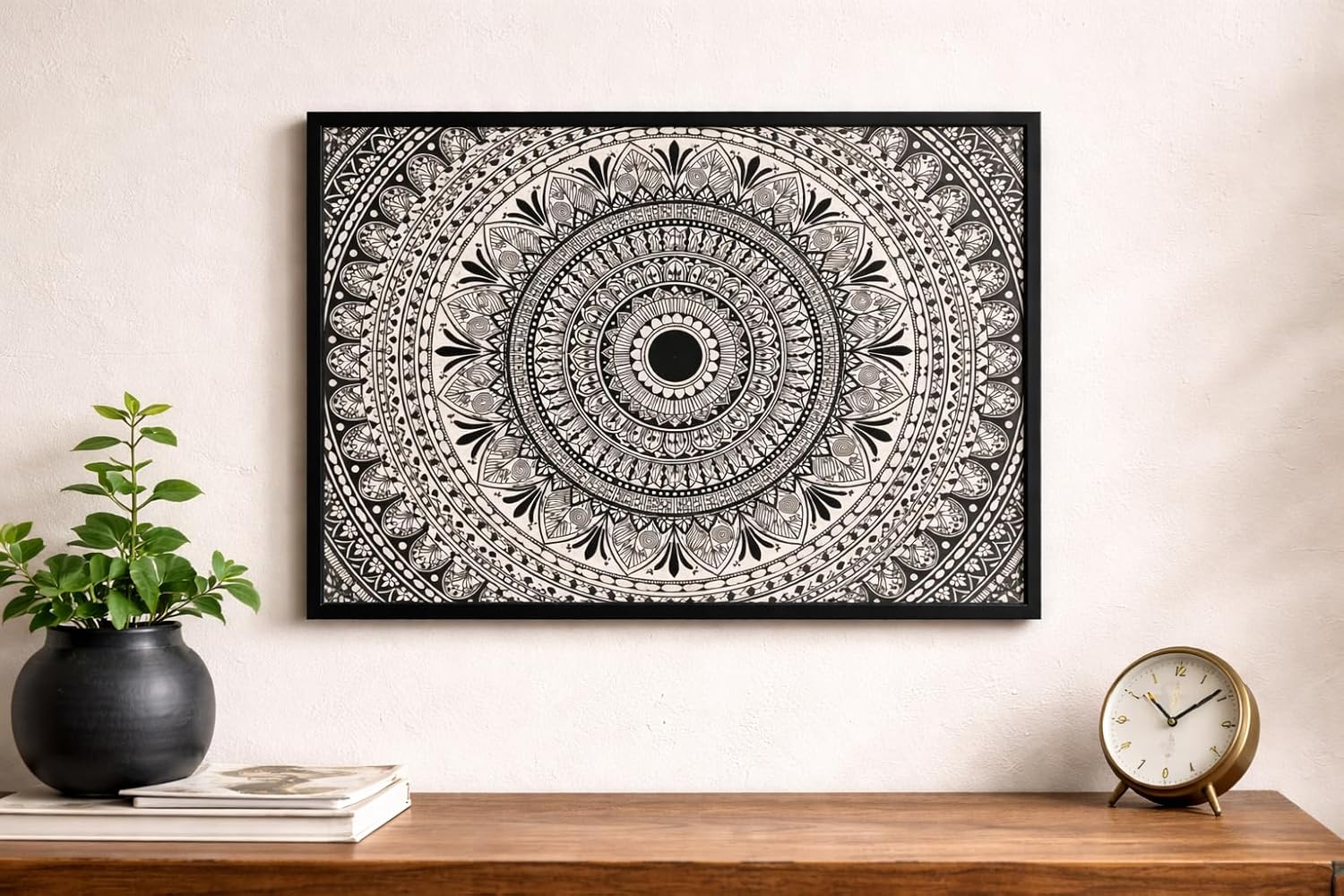 Large Hand-Drawn Mandala Wall Art Canvas – Black & White Intricate Boho Geometric Design Poster for Living Room, Bedroom, Meditation & Home Décor - Image 5