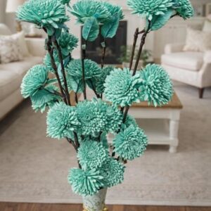 Handcrafted Sola Wood Artificial Flower Zinia Bouquet – Natural Decorative Flowers for Home Decor, Wedding & Vase Decoration (Available in Multicolour Variations) (Aqua Green)