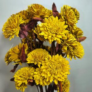 Handcrafted Sola Wood Artificial Flower Zinia Bouquet – Natural Decorative Flowers for Home Decor, Wedding & Vase Decoration (Available in Multicolour Variations) (Yellow)