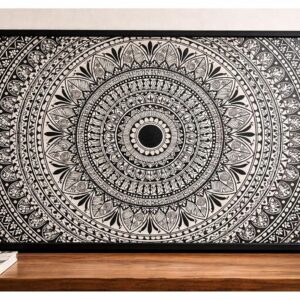 Large Hand-Drawn Mandala Wall Art Canvas – Black & White Intricate Boho Geometric Design Poster for Living Room, Bedroom, Meditation & Home Décor