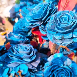 Handmade Sola Wood Rose Flower Bunch for Home Decor Natural Sola Wood Artificial Rose Flowers for Vase Decoration (Blue)